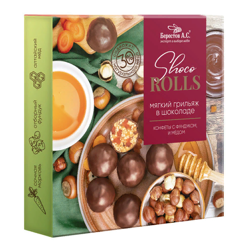  Берестов Shoco Rolls конфеты с фундуком, цукатами моркови  и медом 135г  в Зеленогорске